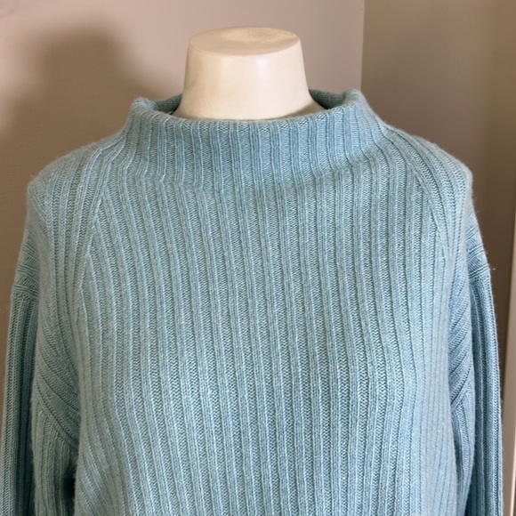 Vince Wool Cashmere Raglan Mock Neck Sweater Blue Mock Neck Ribbed Sz M - Picture 3 of 12